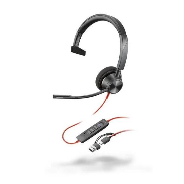 Poly Blackwire 3310 Monaural com USB-C e Adaptador USB-A