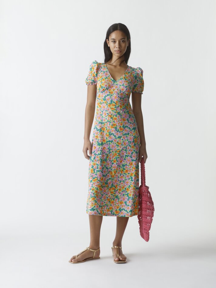 Vestido midi com mangas bufantes - Malva