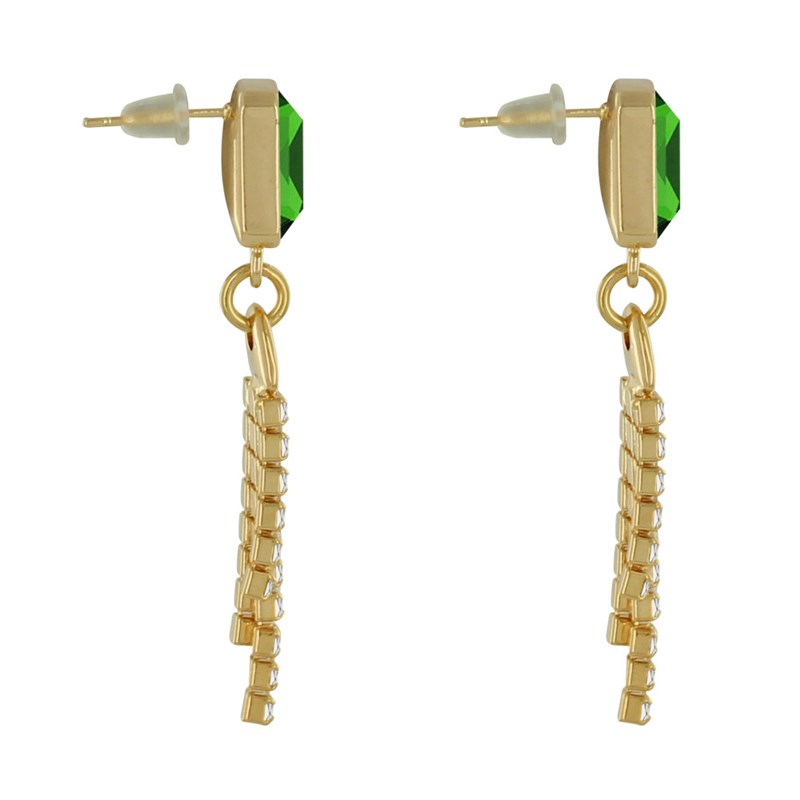 Boucles d'Oreilles Laiton Doré Pendante Rectangle et Trois Liens de Strass