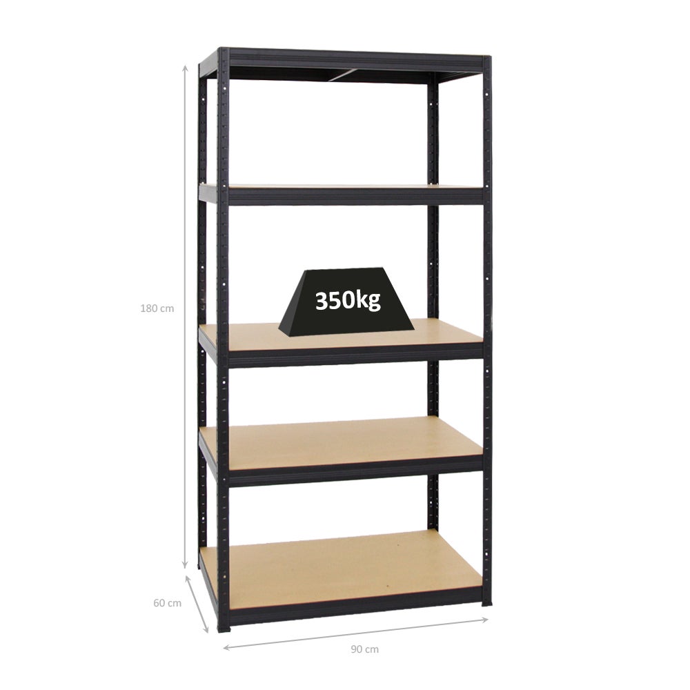 PROREGAL Mega Deal: 1x Heavy-Duty Plankkast Slim Elephant M (HxBxD 180 x 90 x 60 cm) & 1x In hoogte verstelbare werkbank Big Dino (HxBxD 90 x 160 x 60 cm) Zwart