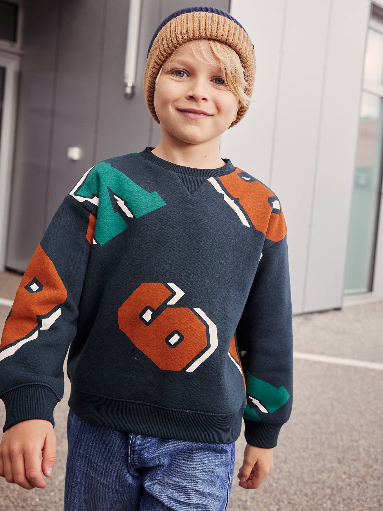 Moletom de gola redonda com estampas maxi para meninos, verde pinho