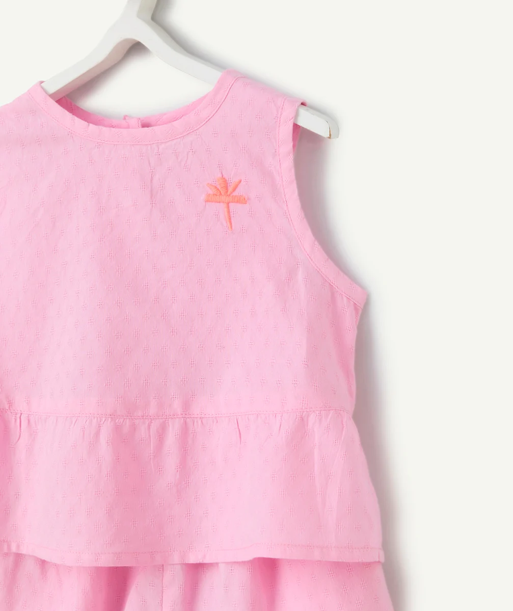 ensemble t-shirt sans manches en gaze de coton fronces rose