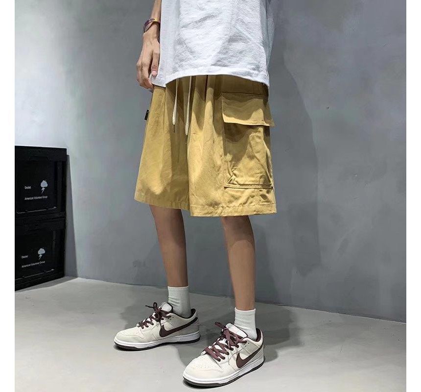 Acrius - Effen cargoshorts met trekkoordtaille