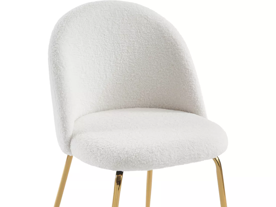 Lot de 6 chaises - Tissu bouclette et acier inoxydable doré - Blanc - MELBOURNE