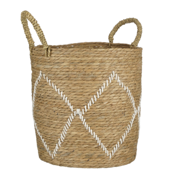 Mand rond geruit wit h49xd38 cm