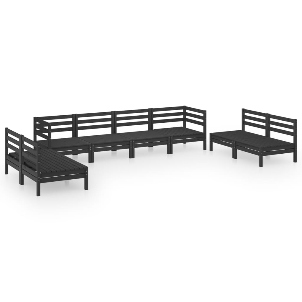 Salon de jardin meuble d'extérieur ensemble de mobilier 8 pièces noir bois de pin massif