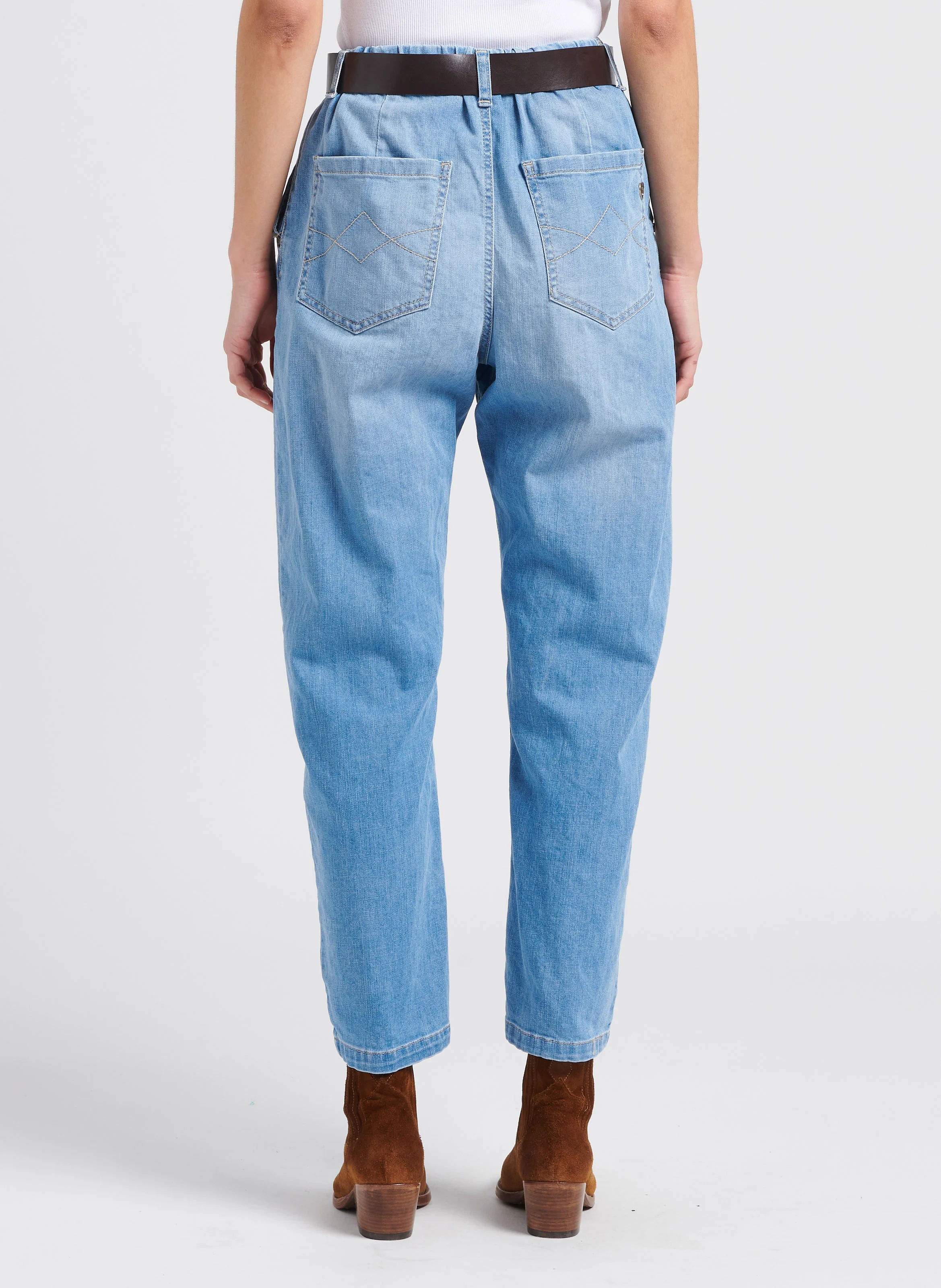 Jean droit en coton mélangé| Bleu