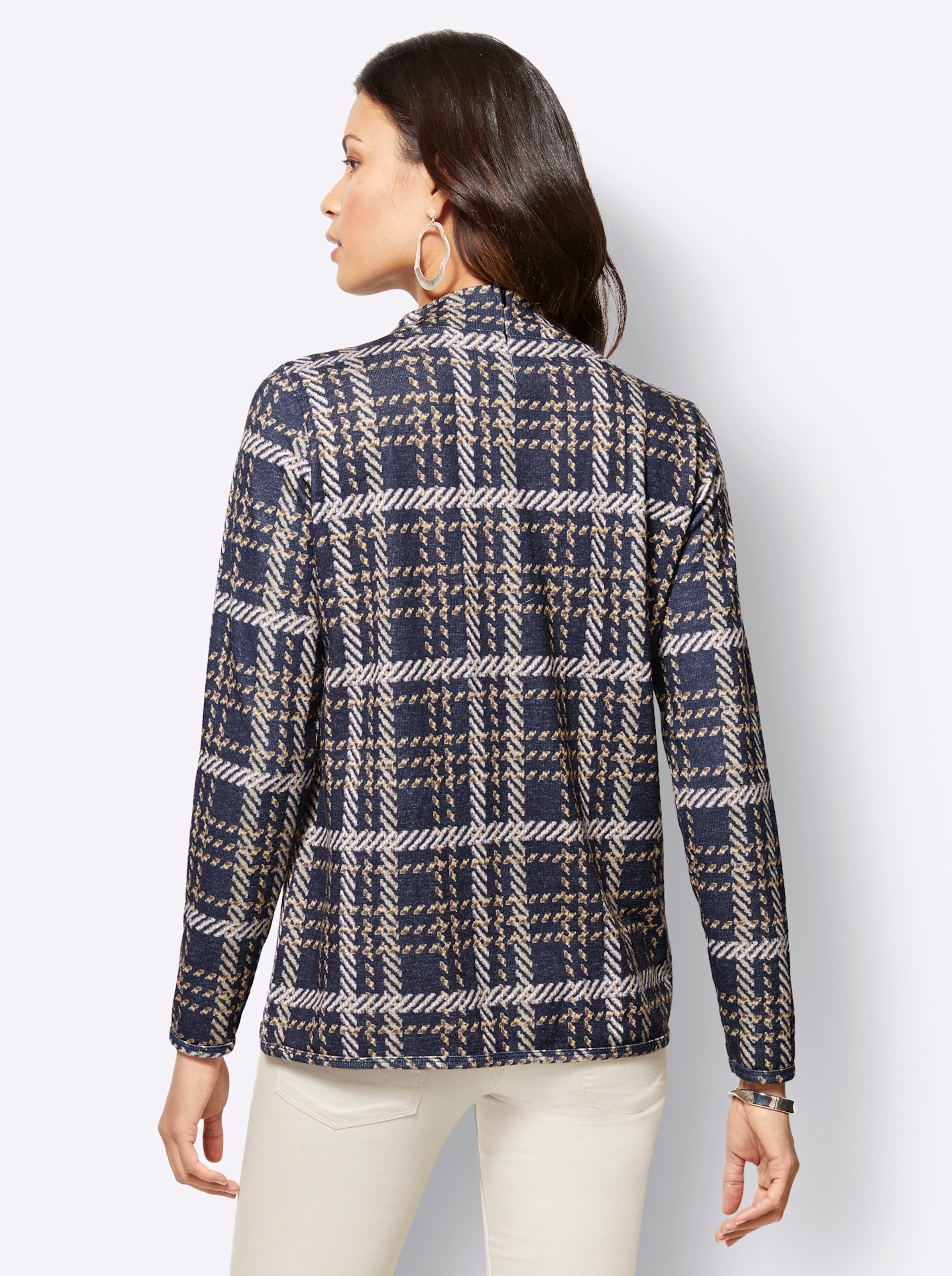 Langarm-Pullover in marine-schoko-gemustert