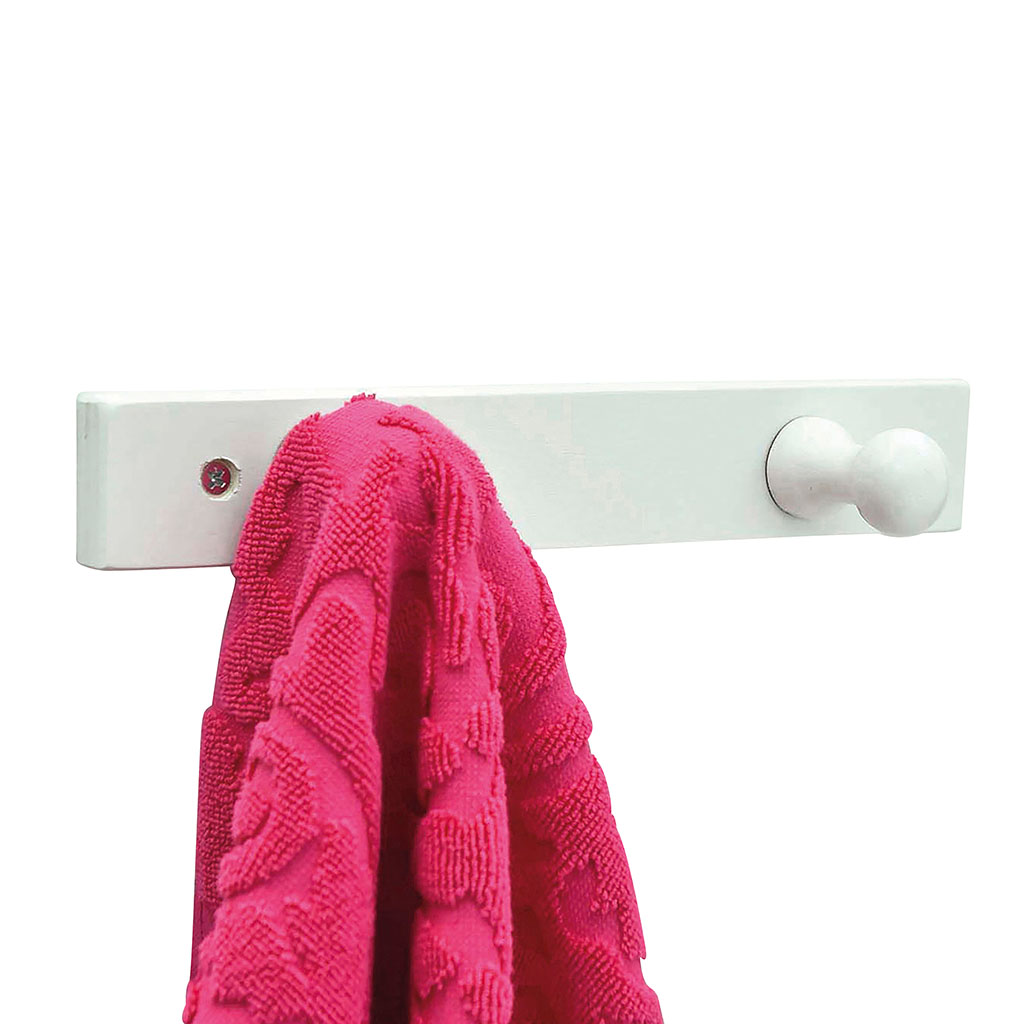 Porte manteau mural bois 2 crochets blanc 26.5cm