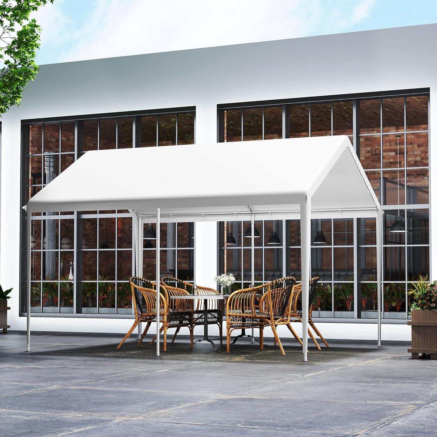 Aufun Carport Zeltgarage 3x4m, Wasserdichtes Lagerzelt mit PE-Dach, Reißenresistenter Garagenzelt mit abnehmbaren Seitenwänden, UV-beständig Winterfest Unterstand für Auto, SUV, LKW, Boot, Weiß