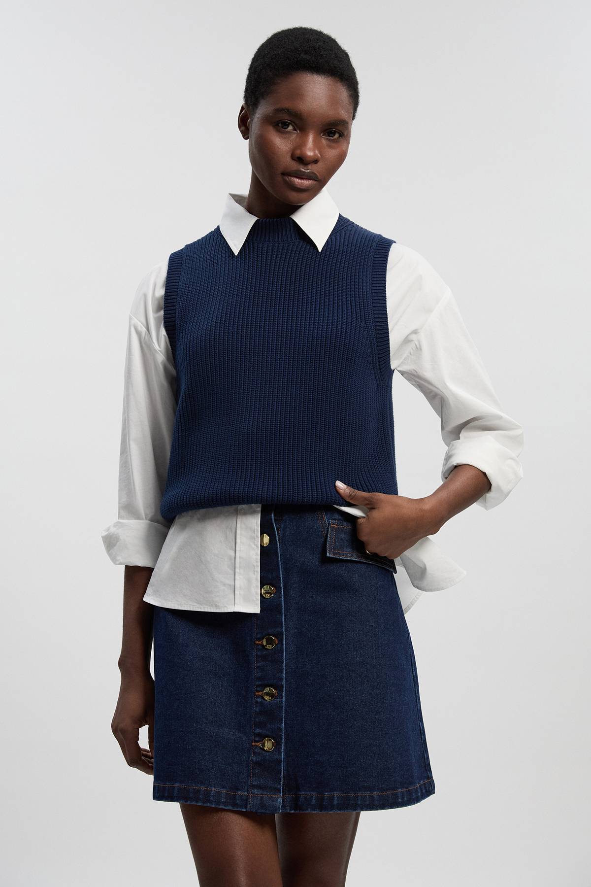 KarenMillen Mini-jupe En Jean À Boutonnage Devant Petite Taille