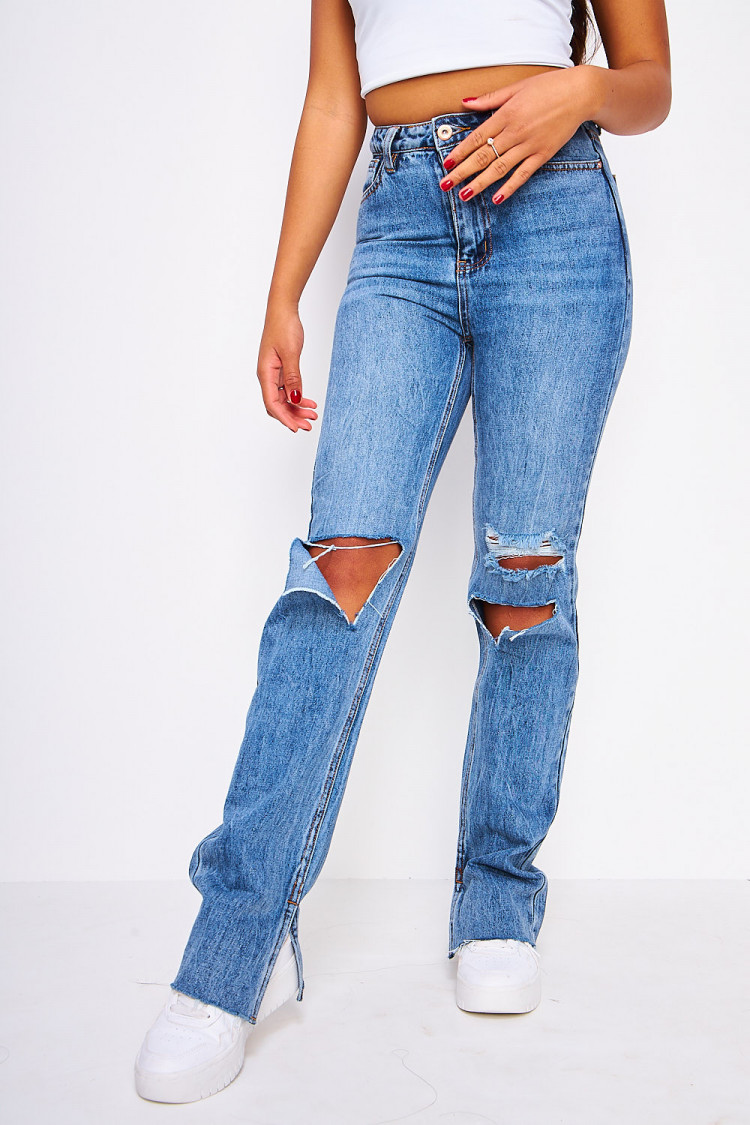 Jean Regular bleu déchiré fendu