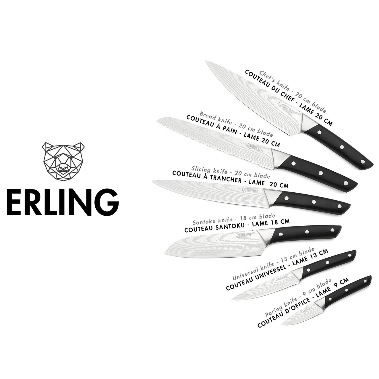 Bjorn 6 Couteaux de cuisine Erling inox mat