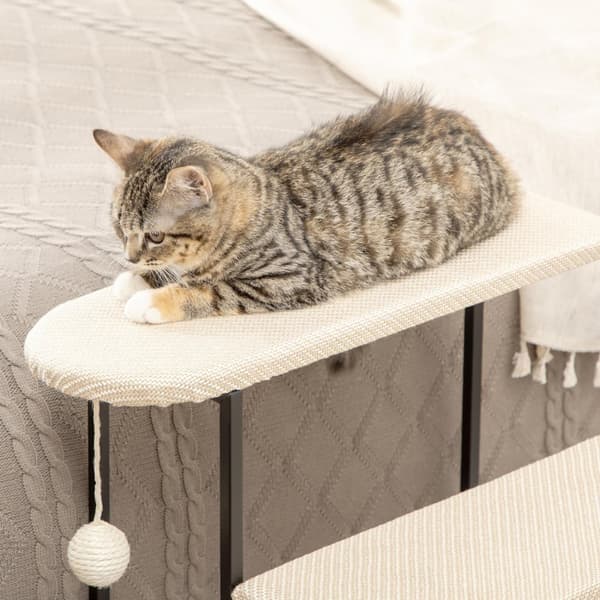 Pet Stairs 3-Trinns Kattetrapper Hundetrapper Med Skrapebrett Og Hengende Lekeball Dyretrapper Stål Sisal Creme White + Black 51X54X53Cm