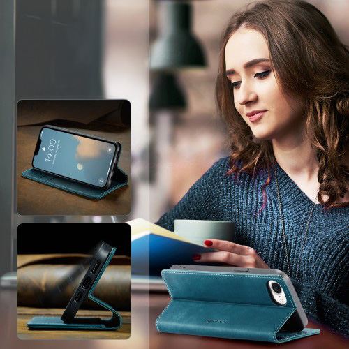 iPhone 16e Leder Tasche Flip Wallet Etui mit Kartenfächern - Blaugrün