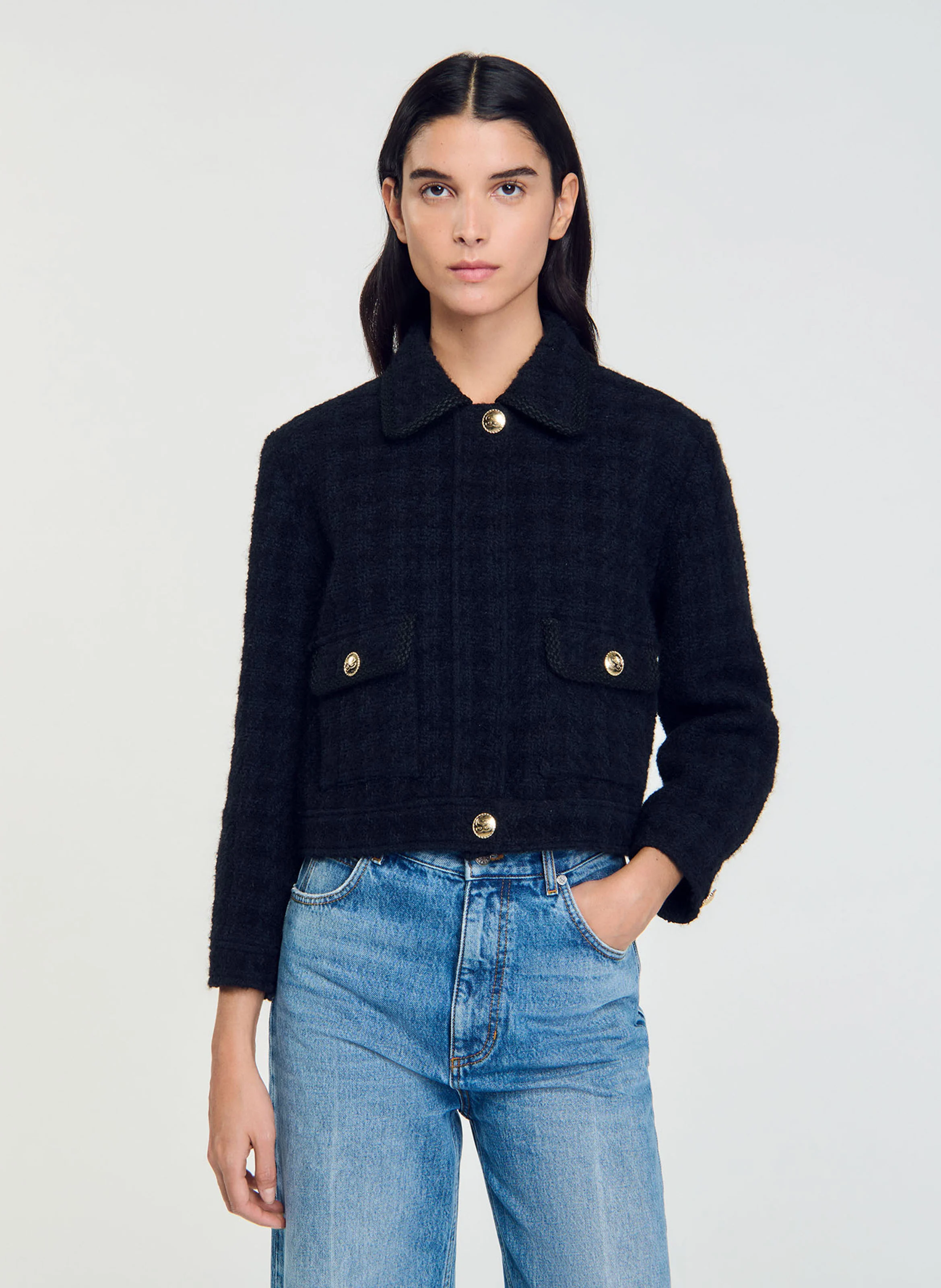 Veste col classique en coton mélangé| Noir