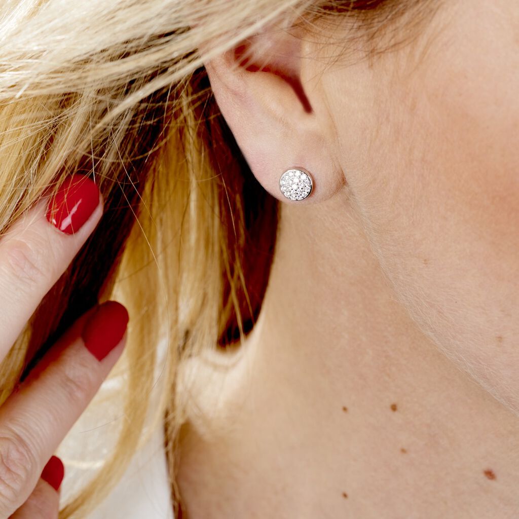 Boucles D'oreilles Puces Argent Blanc Victorin Oxydes De Zirconium