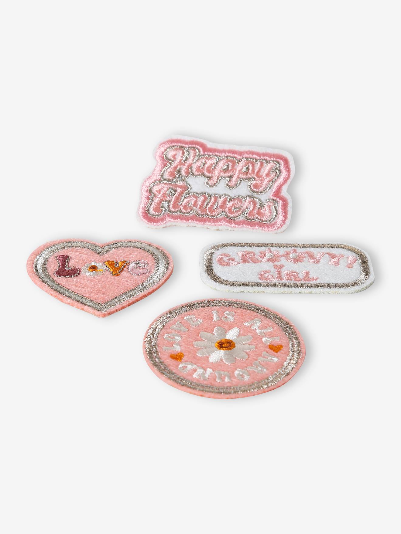 Pacote com 4 apliques termocolantes rosa para meninas