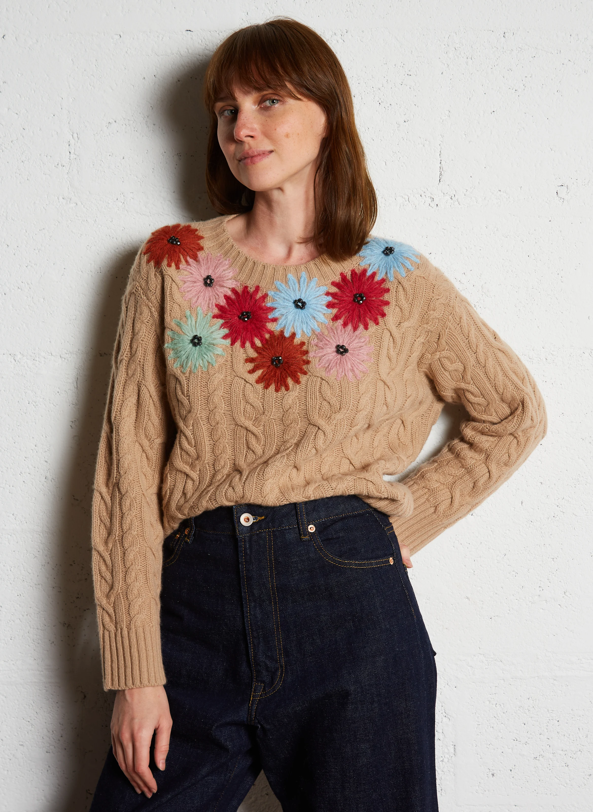 SASIA - Pull col rond droit en laine mélangée | Beige