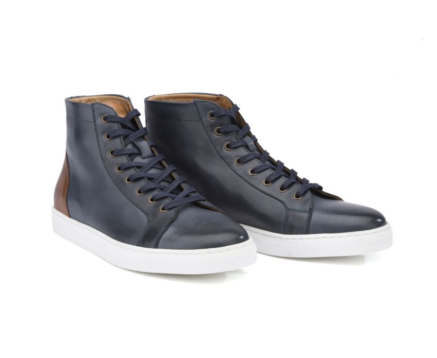 Sneakers montantes homme cuir Navy Patiné - HAWTHORNE