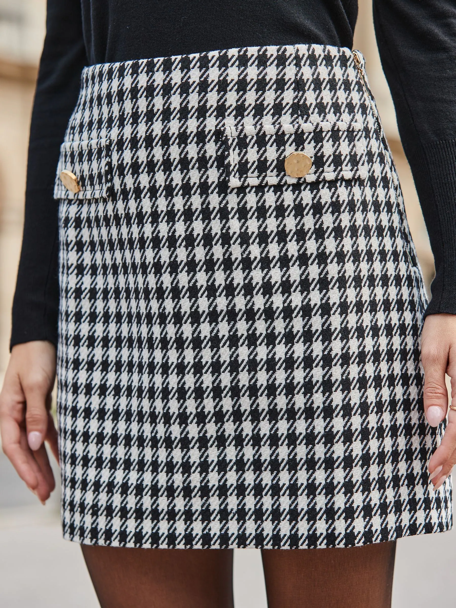 Sosandar Dogtooth Check Mini Skirt
