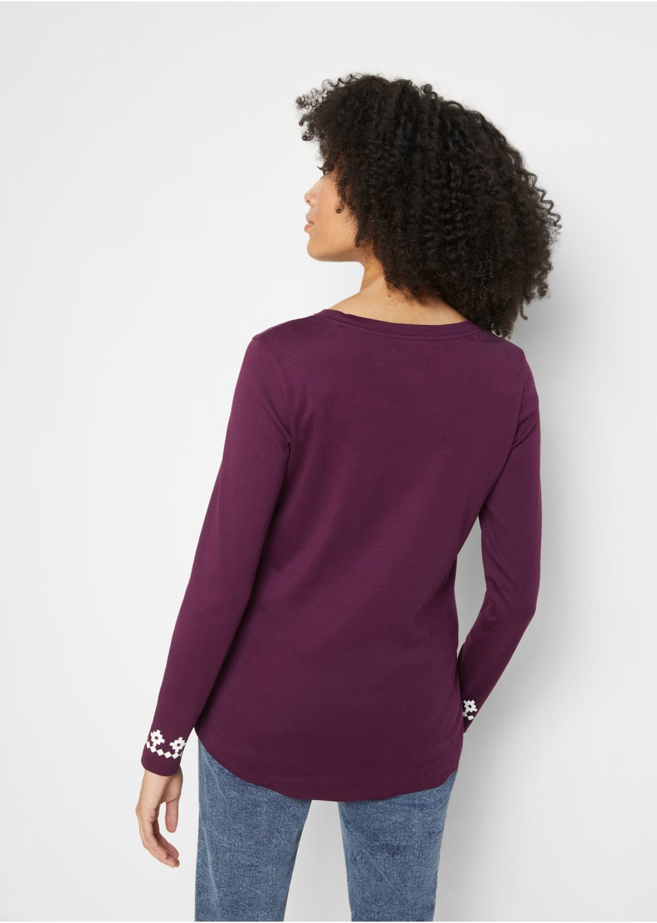 T-shirt manches longues coton côtelé à motif norvégien