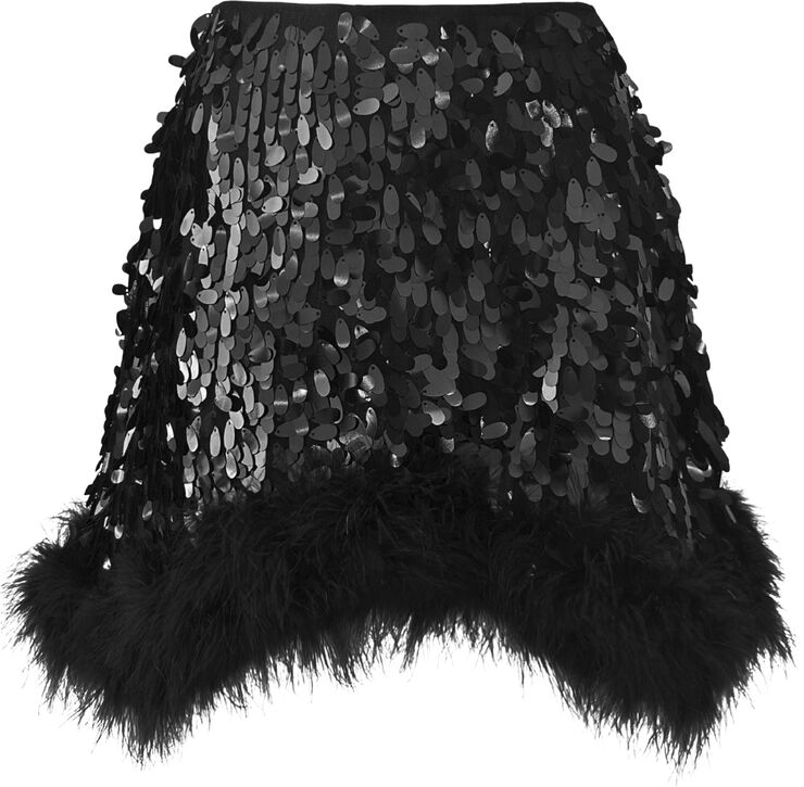 OW Collection VIRGO Sequin Feather Skirt Black caviar