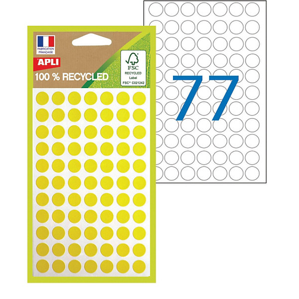 APLI Pastilles adhésives recyclées Ø 8 mm - 101780 - Pochette de 462 - Jaune