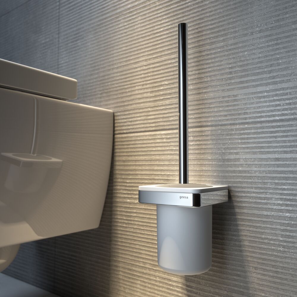 Geesa Frame toiletborstel met houder wit/chroom met witte borstelkop