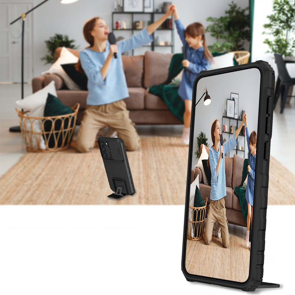 Samsung Galaxy S23 5G Hybrid Outdoor Hardcase Hülle mit Cam-Slider   Kickstand - Schwarz (Matt)
