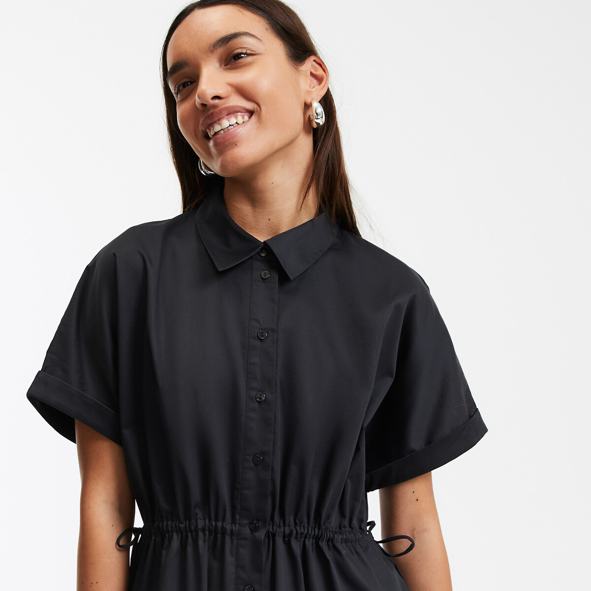 COLEÇÕES LA REDOUTE<br>Vestido longo com gola de camisa, ajustado na cintura