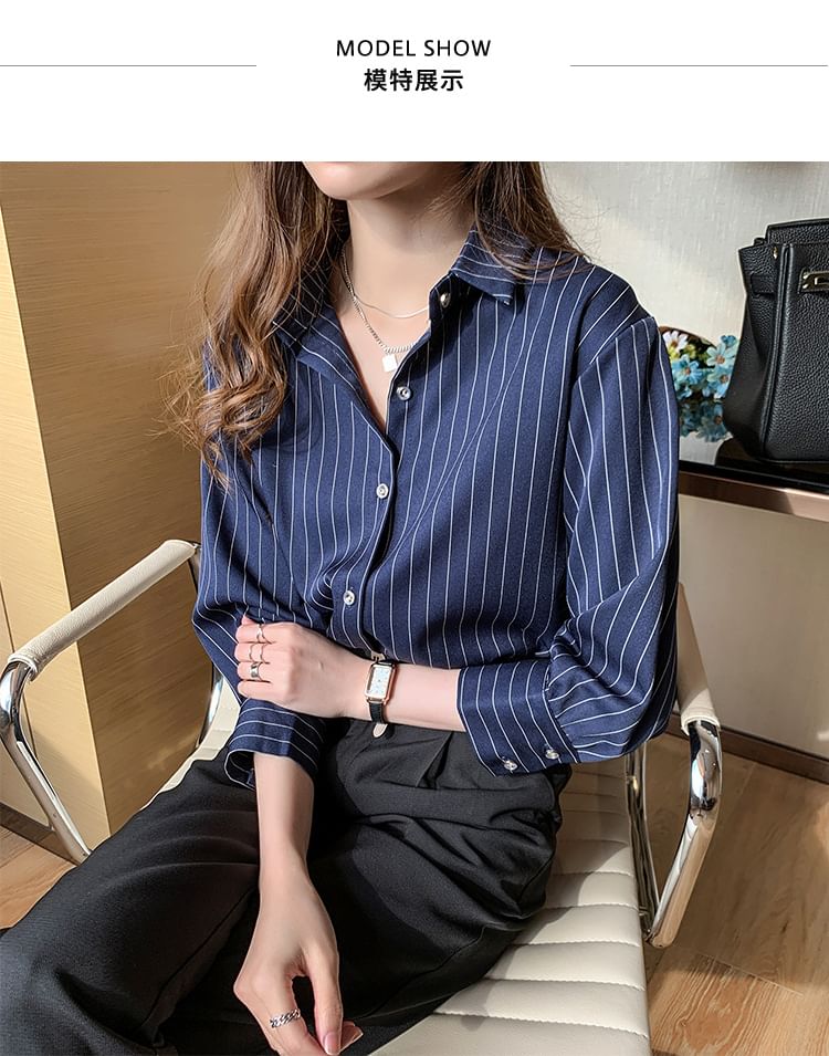 Bamela - Blouse met lange mouwen en krijtstreep