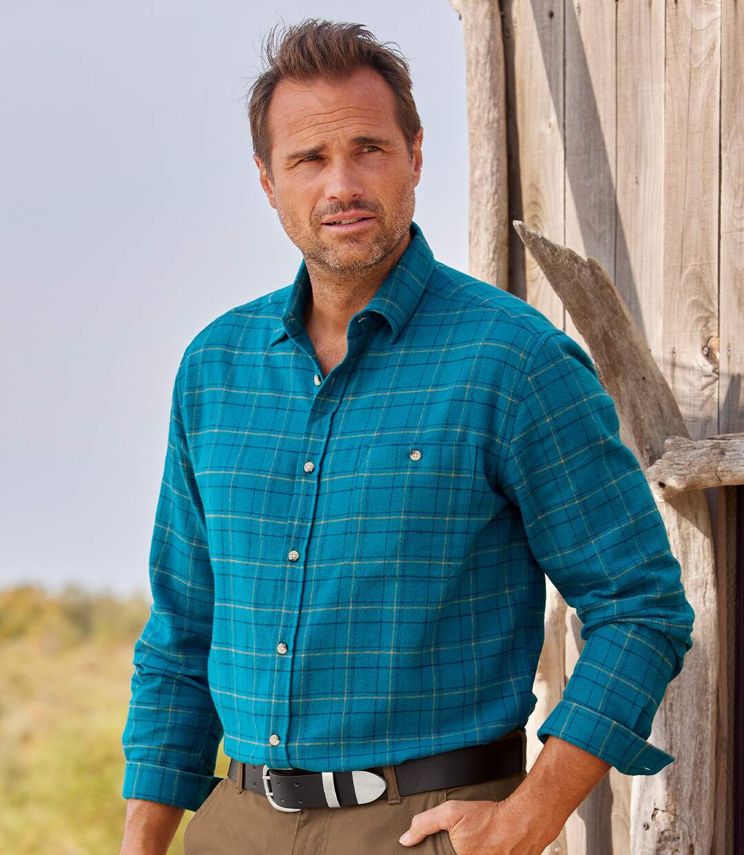 Chemise Flanelle à Carreaux Bleu Pétrole