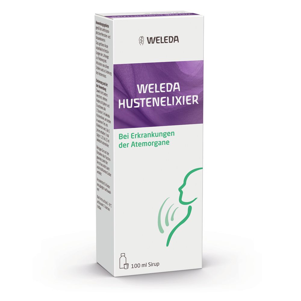 Weleda Hustenelixier beruhigt den Hustenreiz, löst den Husten und Schleim