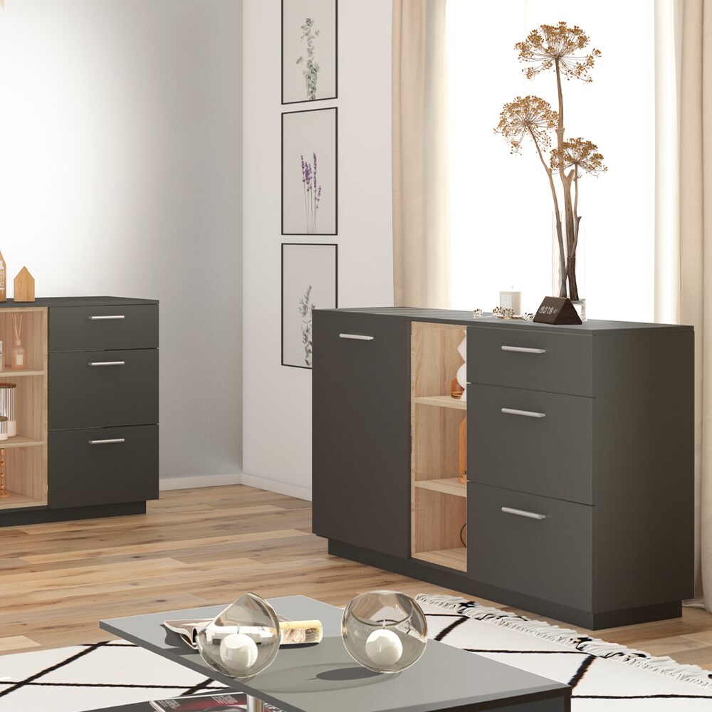 Vicco Kommode Highboard Anrichte Beatrice Anthrazit 3 Schubladen Sideboard Regal