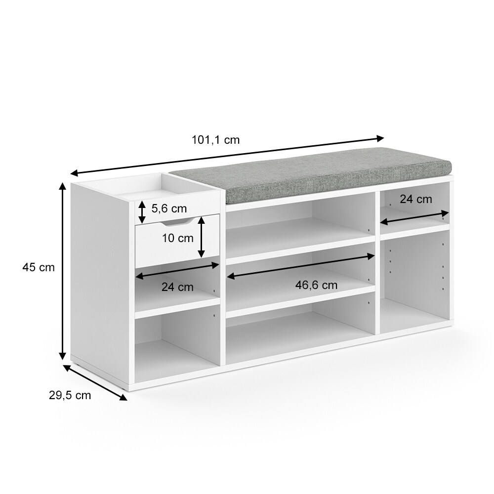 Vicco Schuhbank Schuhschrank Schuhregal Eleon Sitzbank mit Sitzkissen 7 Fächer