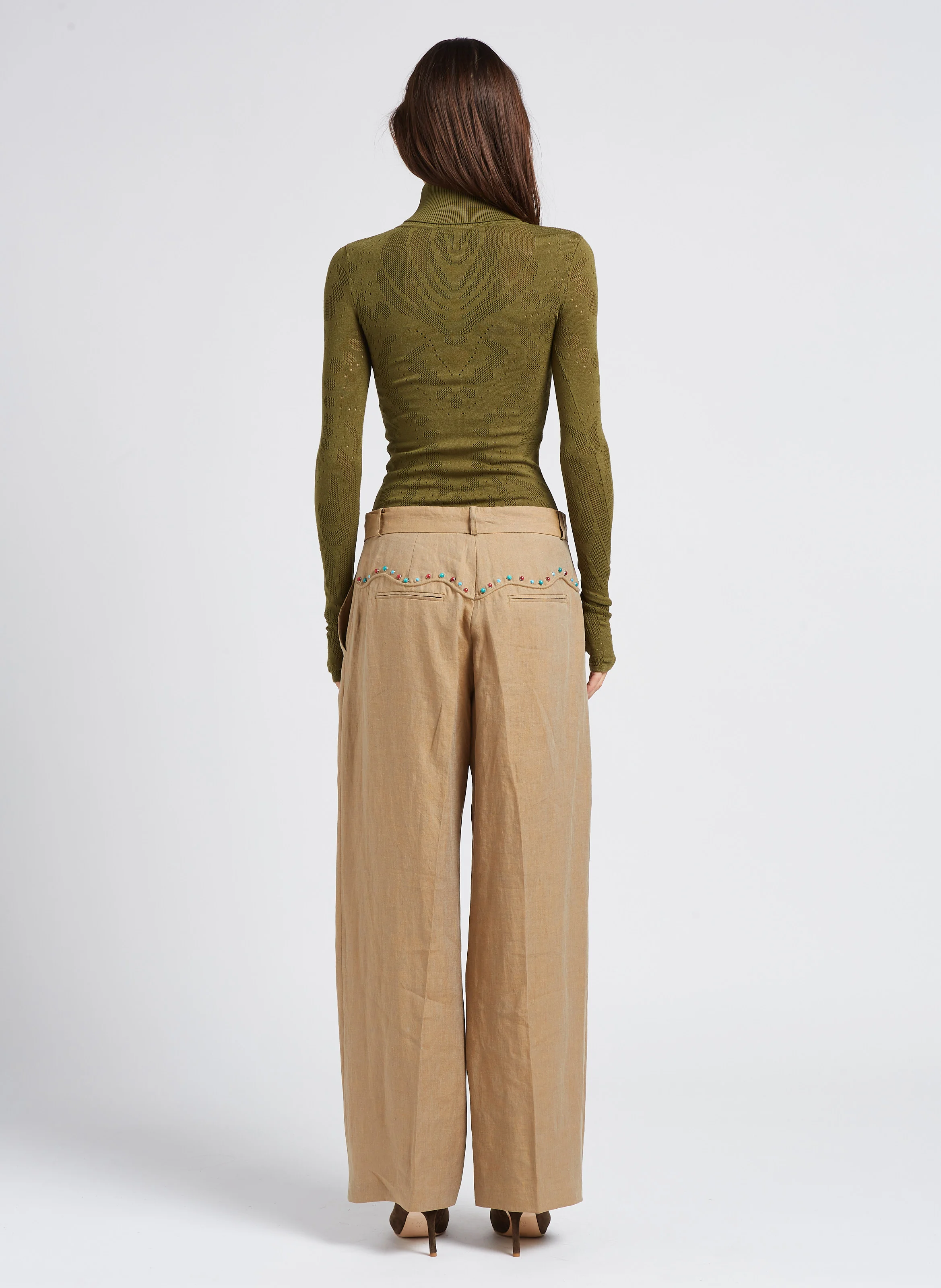 TAUSTIN - Pantalon large à clous colorés | Beige