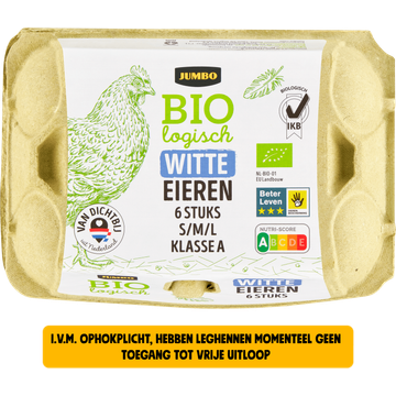 Jumbo Biologisch Witte Eieren 6 Stuks