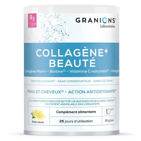 Granions Beauty Colágeno Marinho, Ácido Hialurônico, Vitamina C, Sabor Limão, 250g