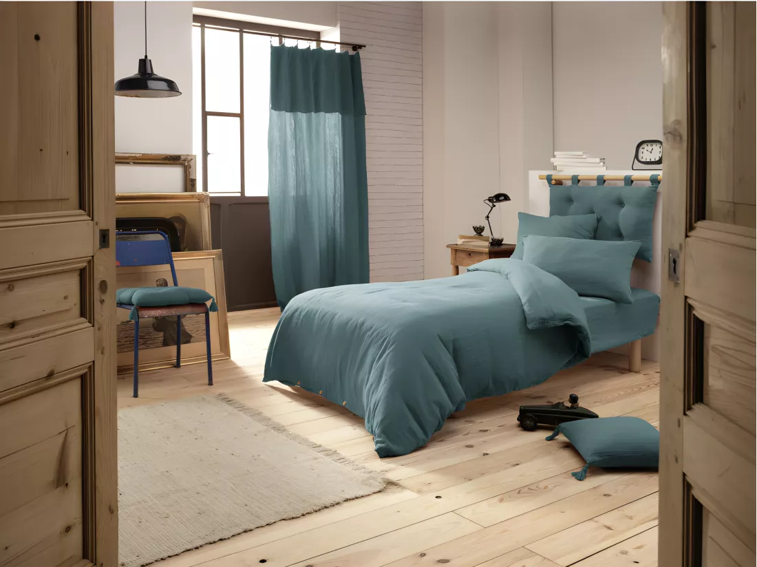 Housse de couette gaze de coton double 140 x 200 cm bleu canard - PEPA 1