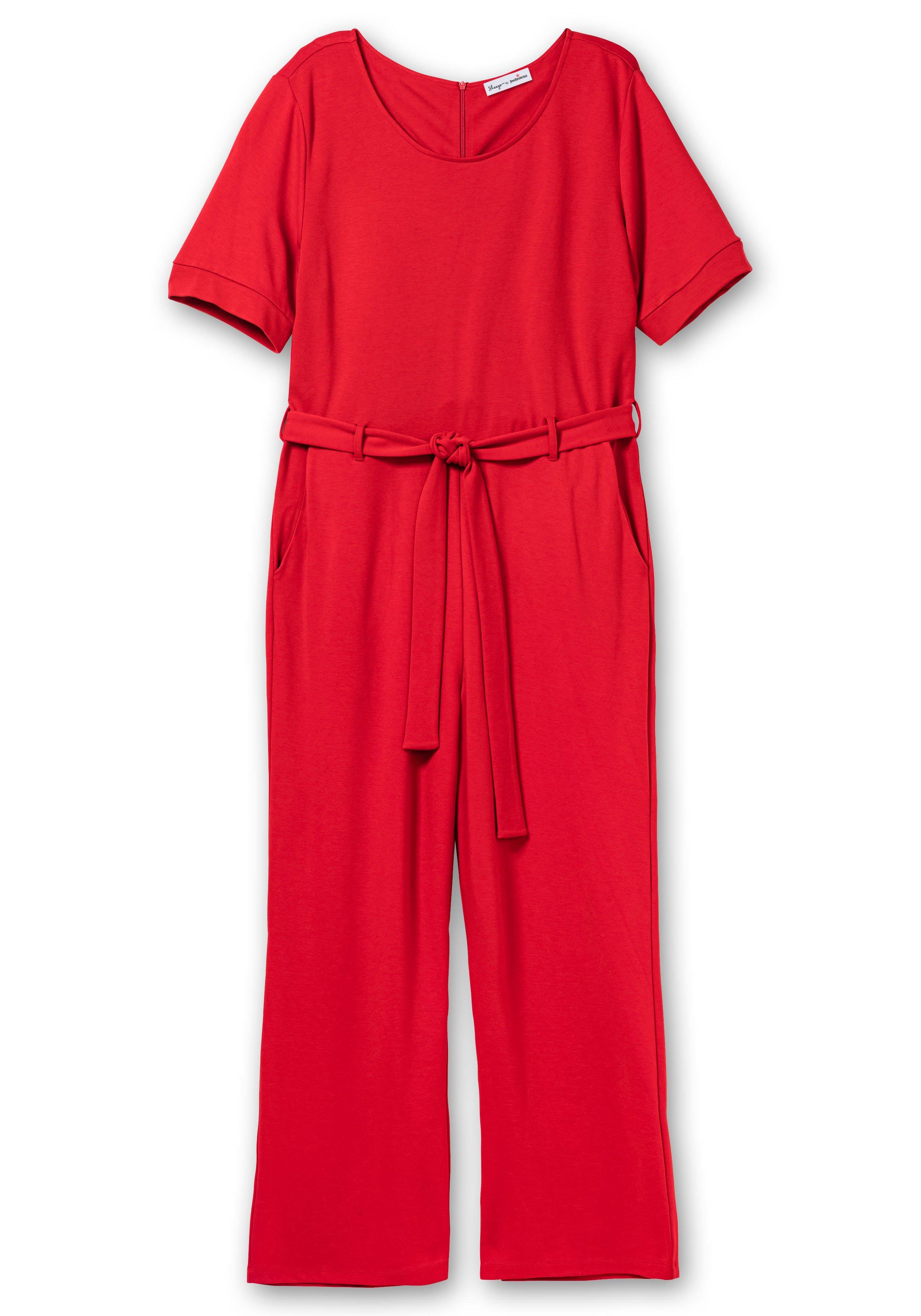 Jumpsuit mit Bindegürtel und weitem Bein