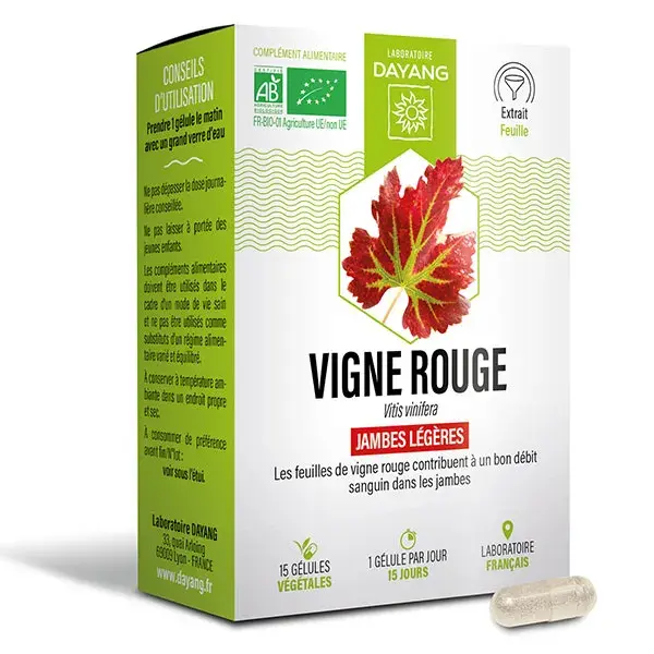 Dayang Vigne Rouge Bio Jambes Légères 15 gélules