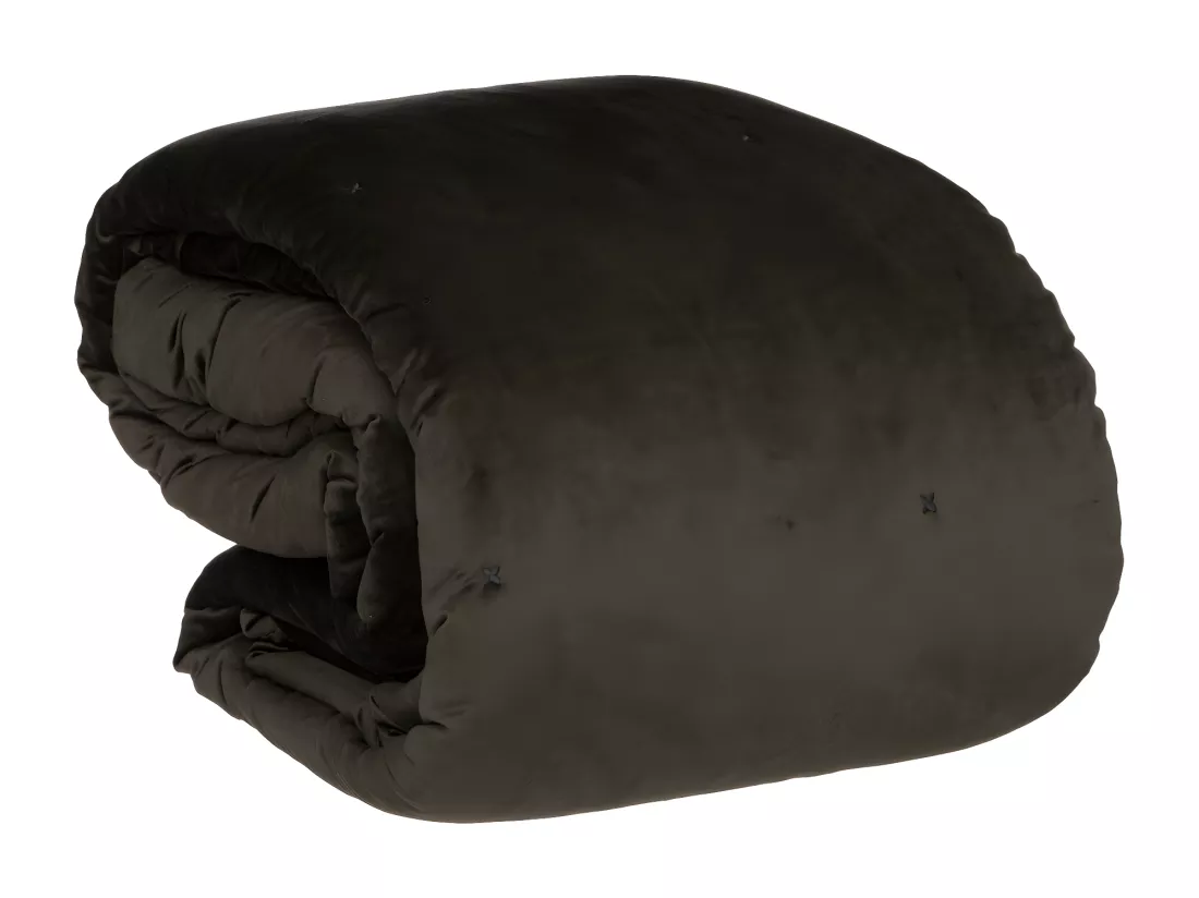 Dessus de Lit en Velours Gris Foncé surpiqué 240 x 260 cm