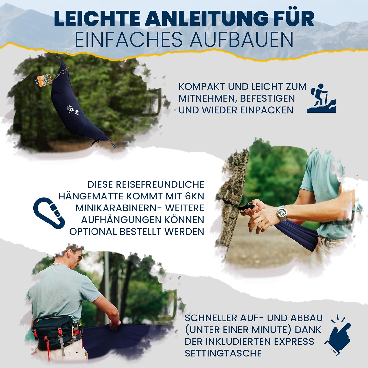 Lightest PRO-Hängematte - Ultraleicht (590 g), Kompakt (325 cm x 140 cm) - inkl. Insektenschutz & integrierter Ridgeline - variierbare Länge (bis zu 3,1 m), Aufbewahrungssystem (Marineblau)