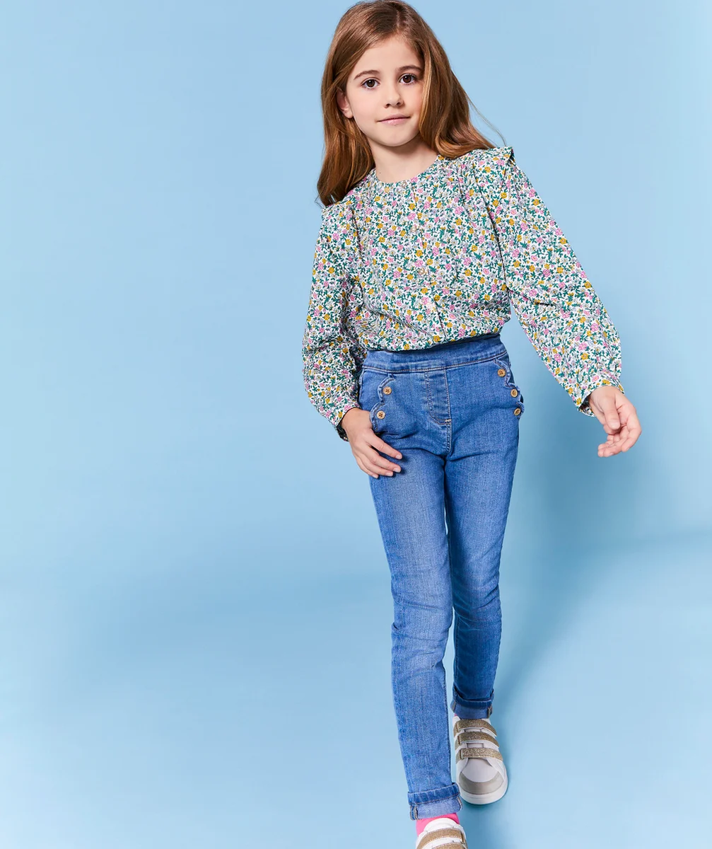 PANTALON TREGGING FILLE EN DENIM BLEU LOW IMPACT ET BOUTONS
