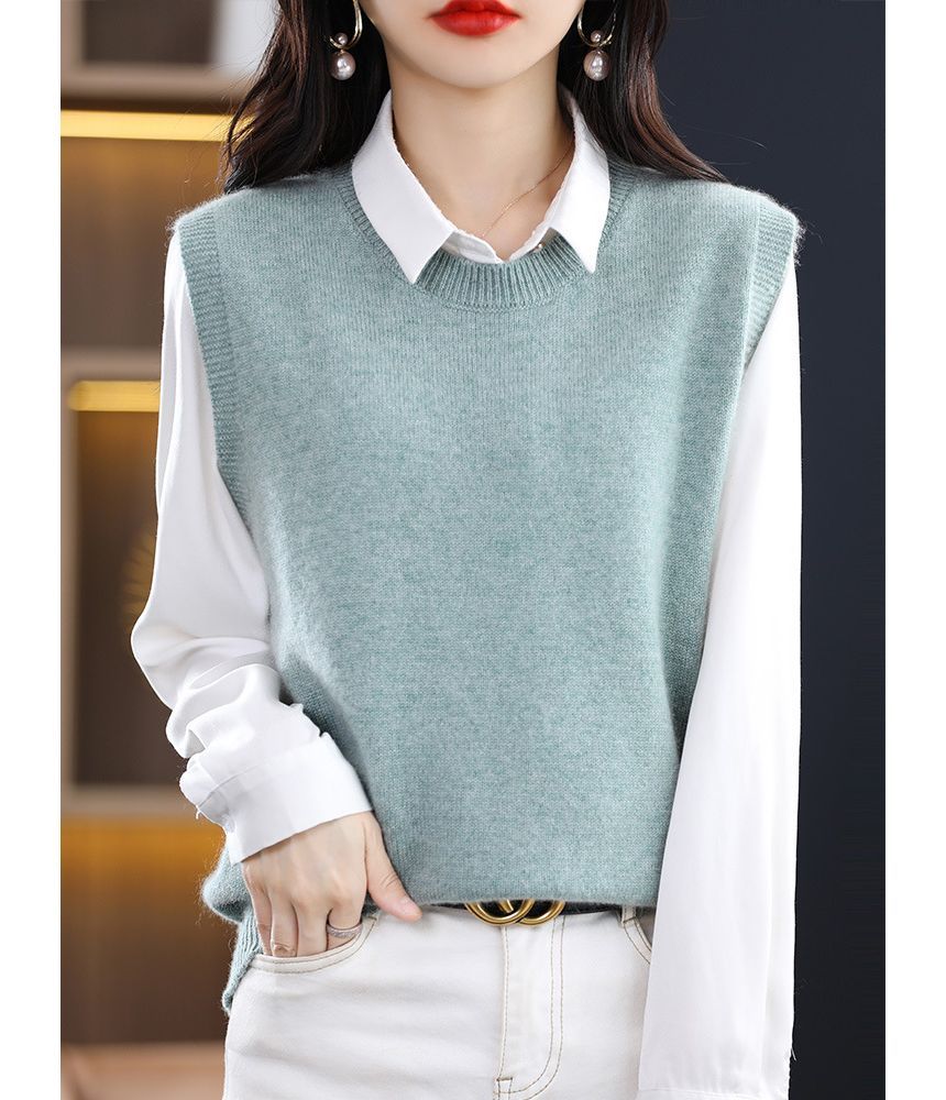 Gistinty - Effen vest met ronde hals