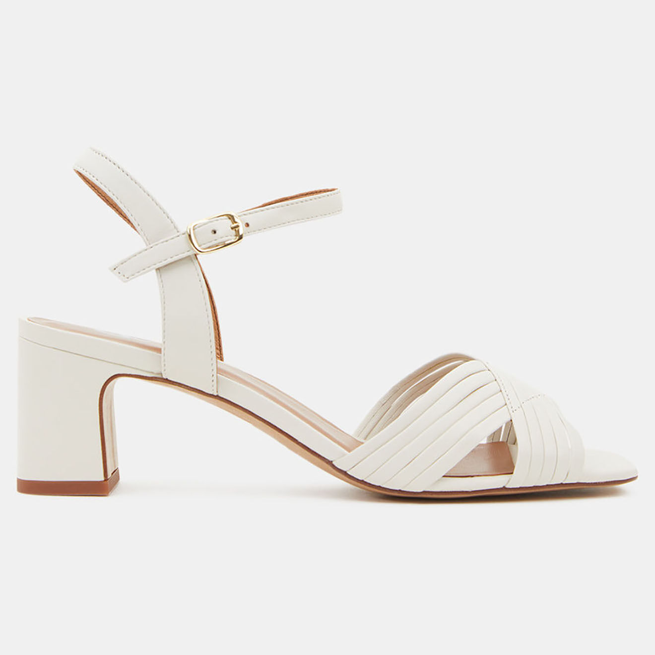 Galeries Lafayette Sandales en Cuir à brides croisées bout carré blanches - Talon 5.5 cm