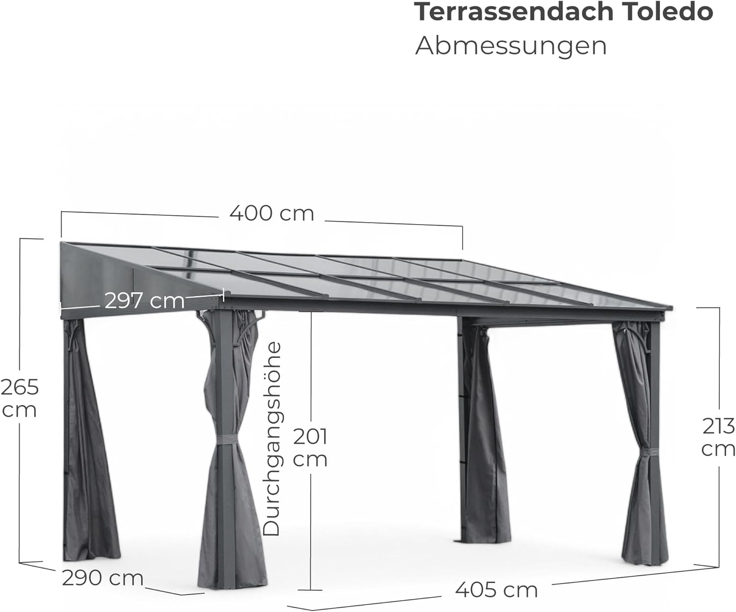Terrassendach Toledo Gartenpavillon Aluminium | Hardtop Pavillon 3x4m anthrazit