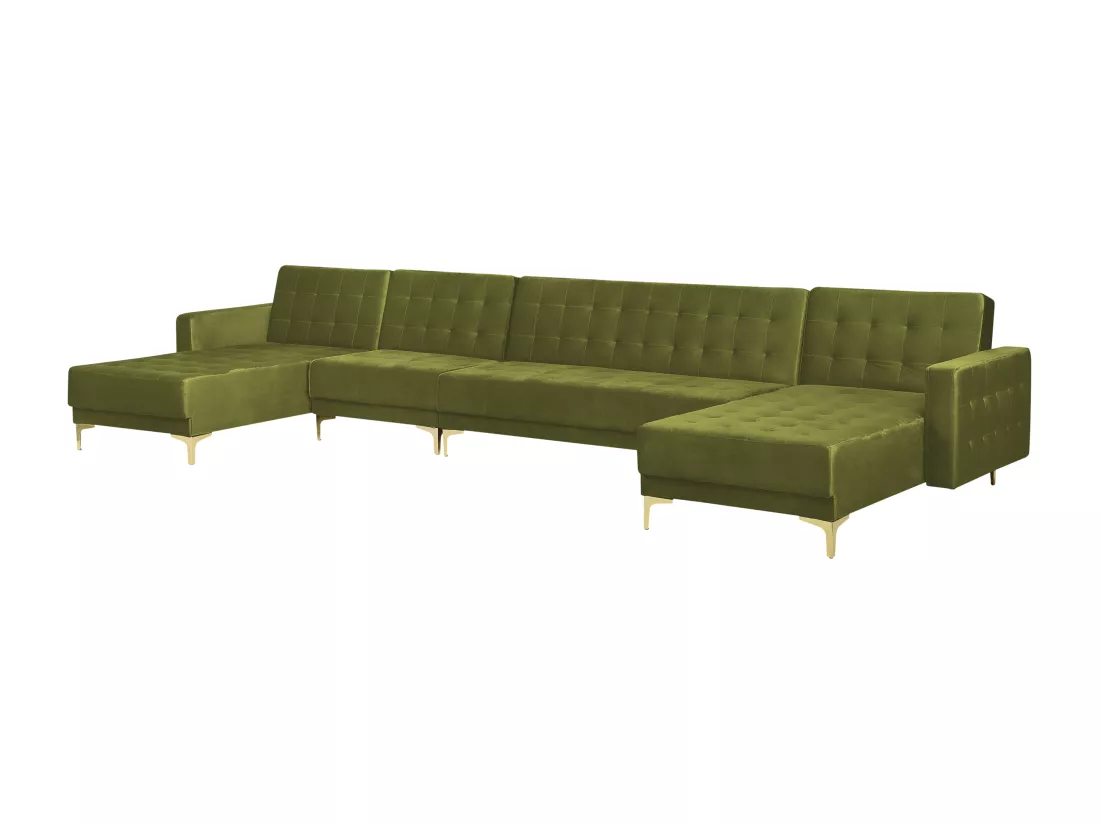 Canapé modulable 6 places en forme de U velours vert ABERDEEN