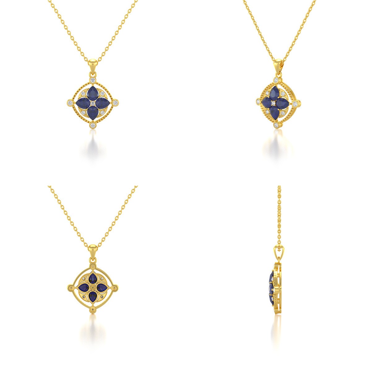 Collier Médaillon Saphir & Diamants en Or Jaune - Cadeau Anniversaire | Aden